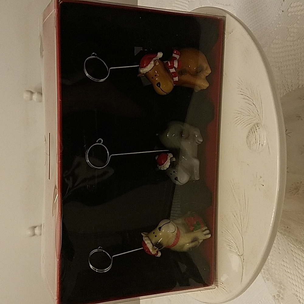 Set of  3 St. Nicholas  Square Dog Puppy Photo Holders Holiday Christmas